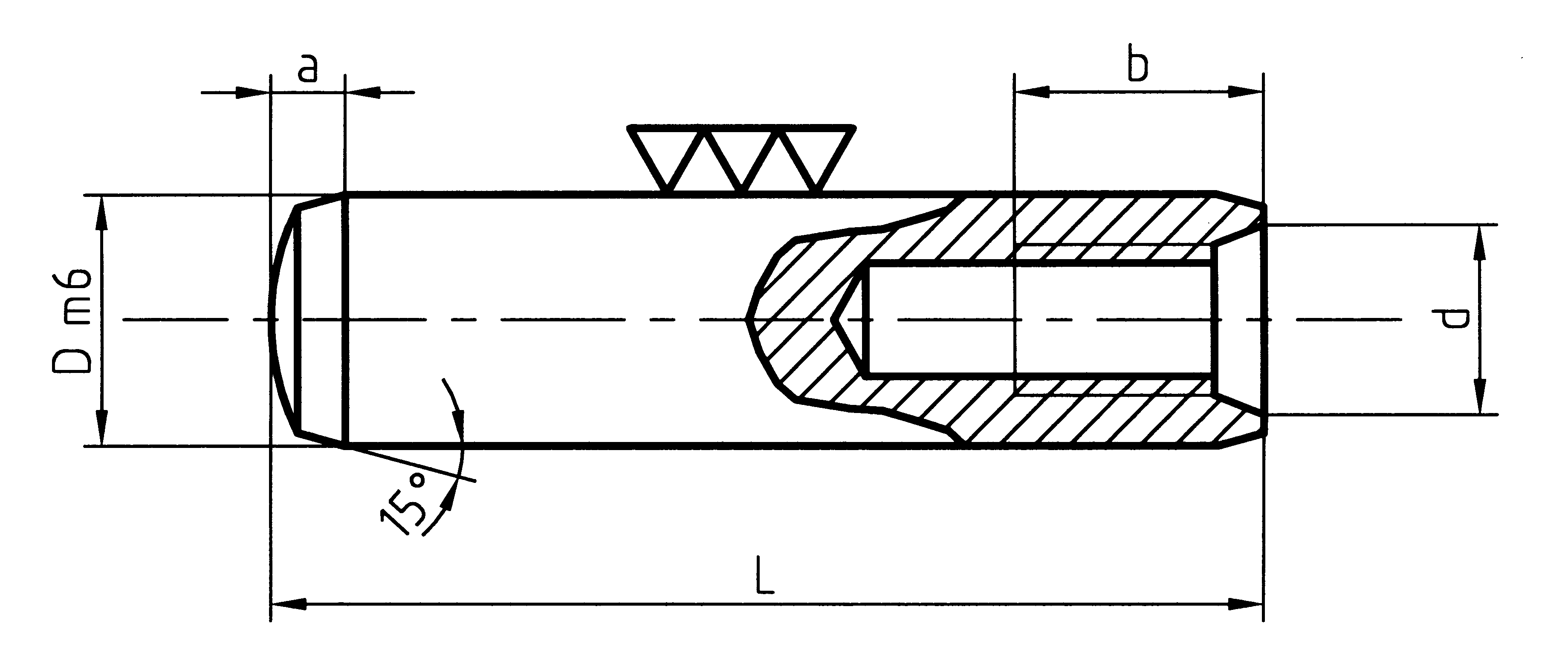 Dowel pins with internal thread A25 - DIN ISO 8733 plan