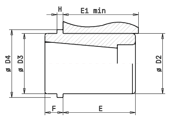 Guide bushes EB for conical column - NF E63-120 121 drawing. These guide bushes, are used with guide pillars, to design guide systems, to be integrated into the construction of press tools