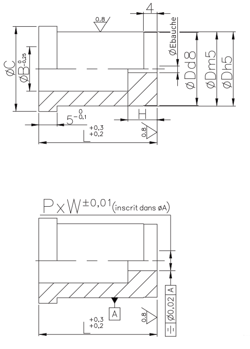 Headed die button with counterbore relief D_-HMC_ D_-HHC_ PLAN