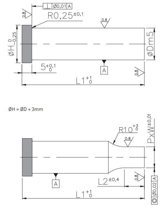 Headed punches ISO P_-PPNB P_-PPN_ - ISO 8020 plan