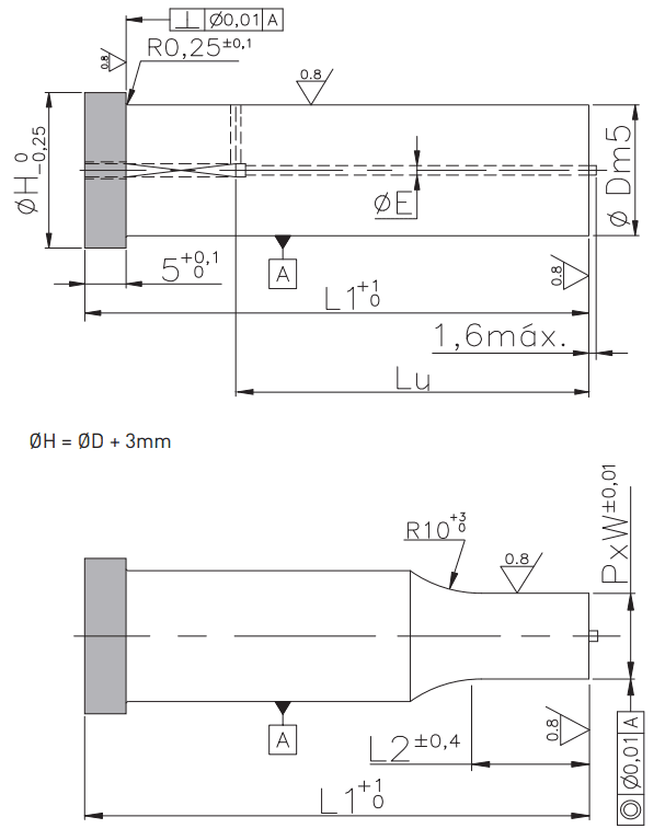 Headed punches ISO with ejector PB-PPEB PB-PPE_ - ISO 8020 plan