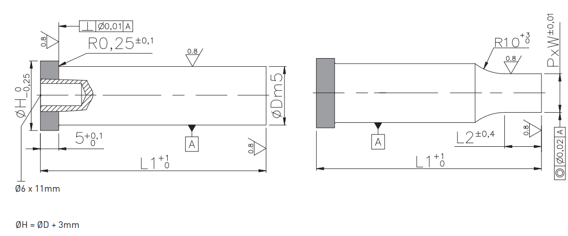 Headed punches with center dowel P_-PPDB / P_-PPD_
