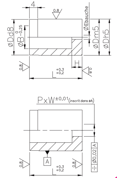 Headless die button with counterbore relief D-SMC_ D_-SHC_ PLAN