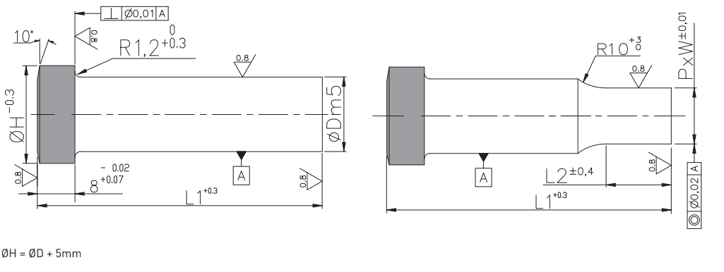 Heavy duty headed punches P_-PTNB P_-PTN_ plan