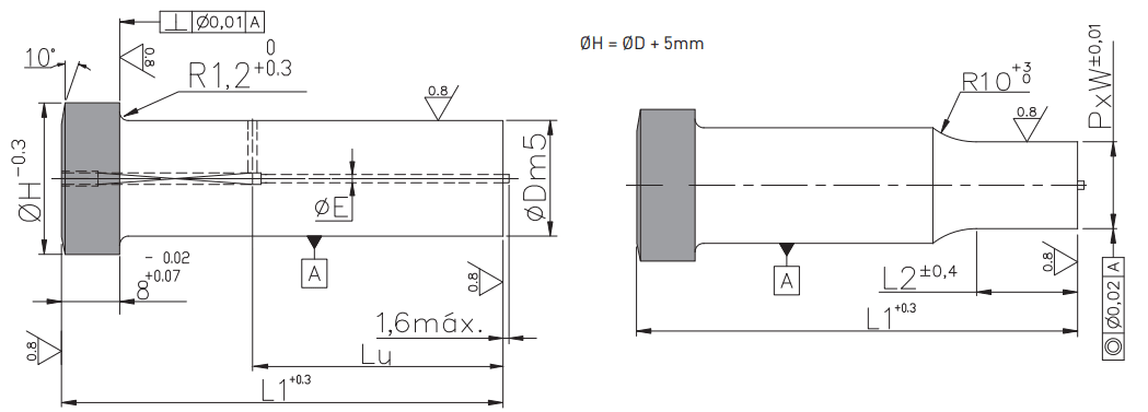 Heavy duty headed punches with ejector P_-PTEB PB-PTE_ plan