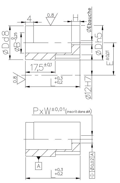 Key located headless die button with counterbore relief D_-SCCB D_-SCC_ plan