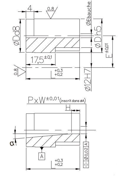 Key located headless die button with taper relief D_-SCWB D_-SCD_ plan