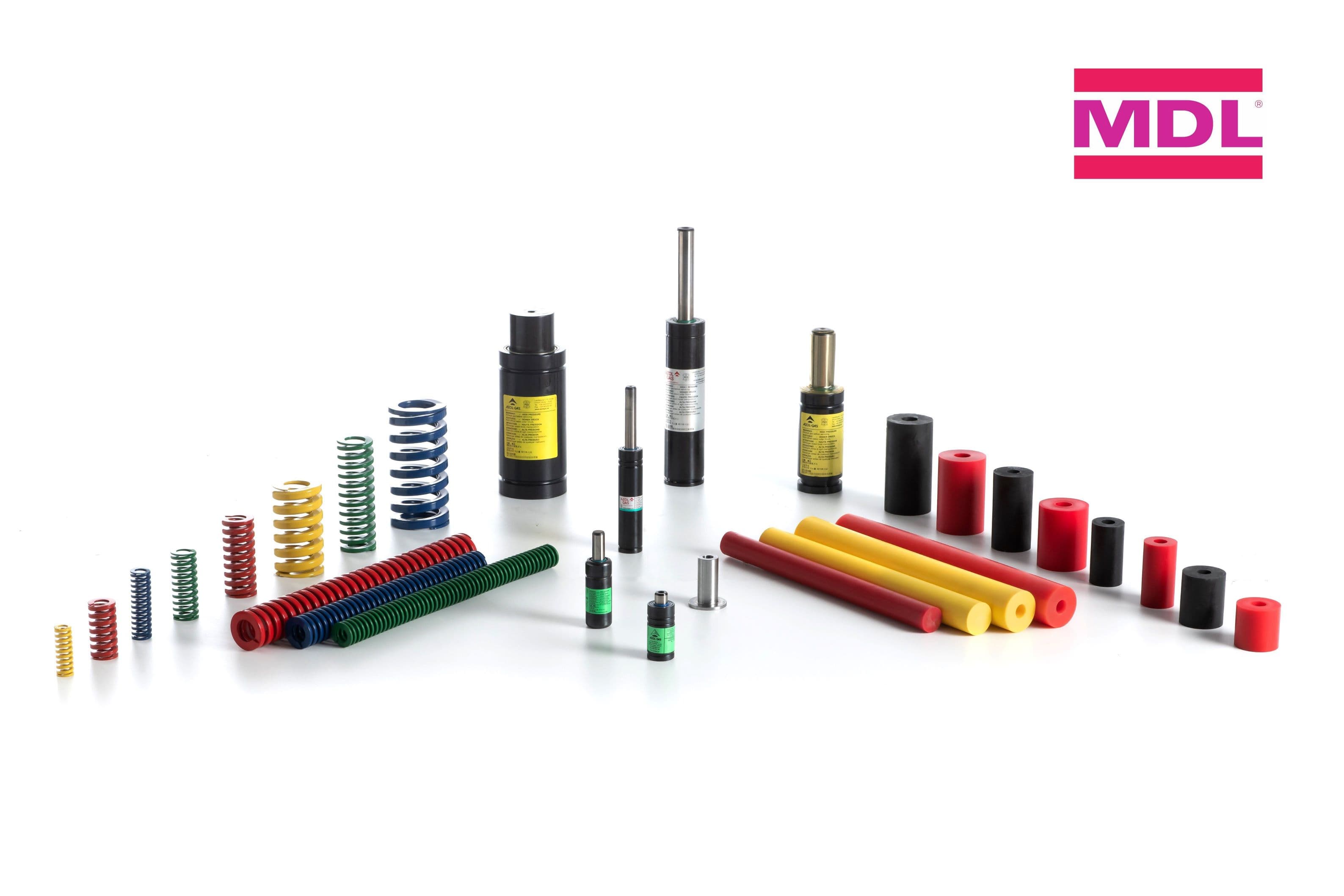 MDL springs, wire compression springs, gas springs, elastomer springs for die sets making in stock at AMDL Scop SA