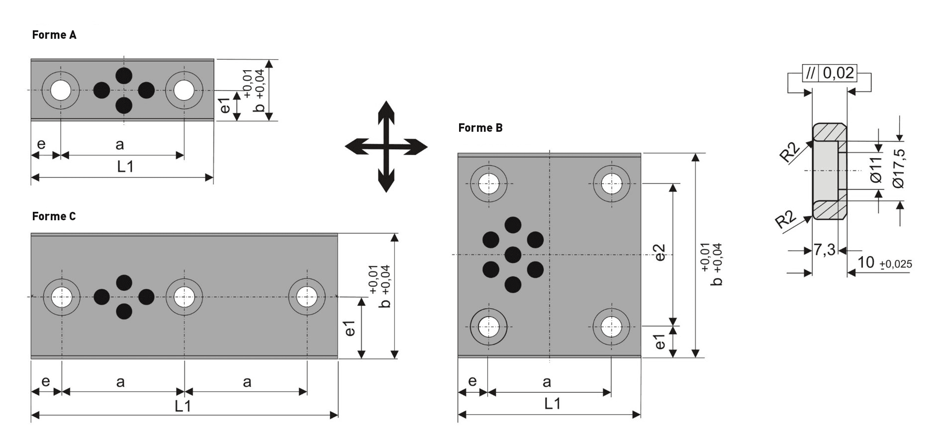 Schéma Plaque de frottement avec chanfrein PLF05 - DIN ISO 2768 medium