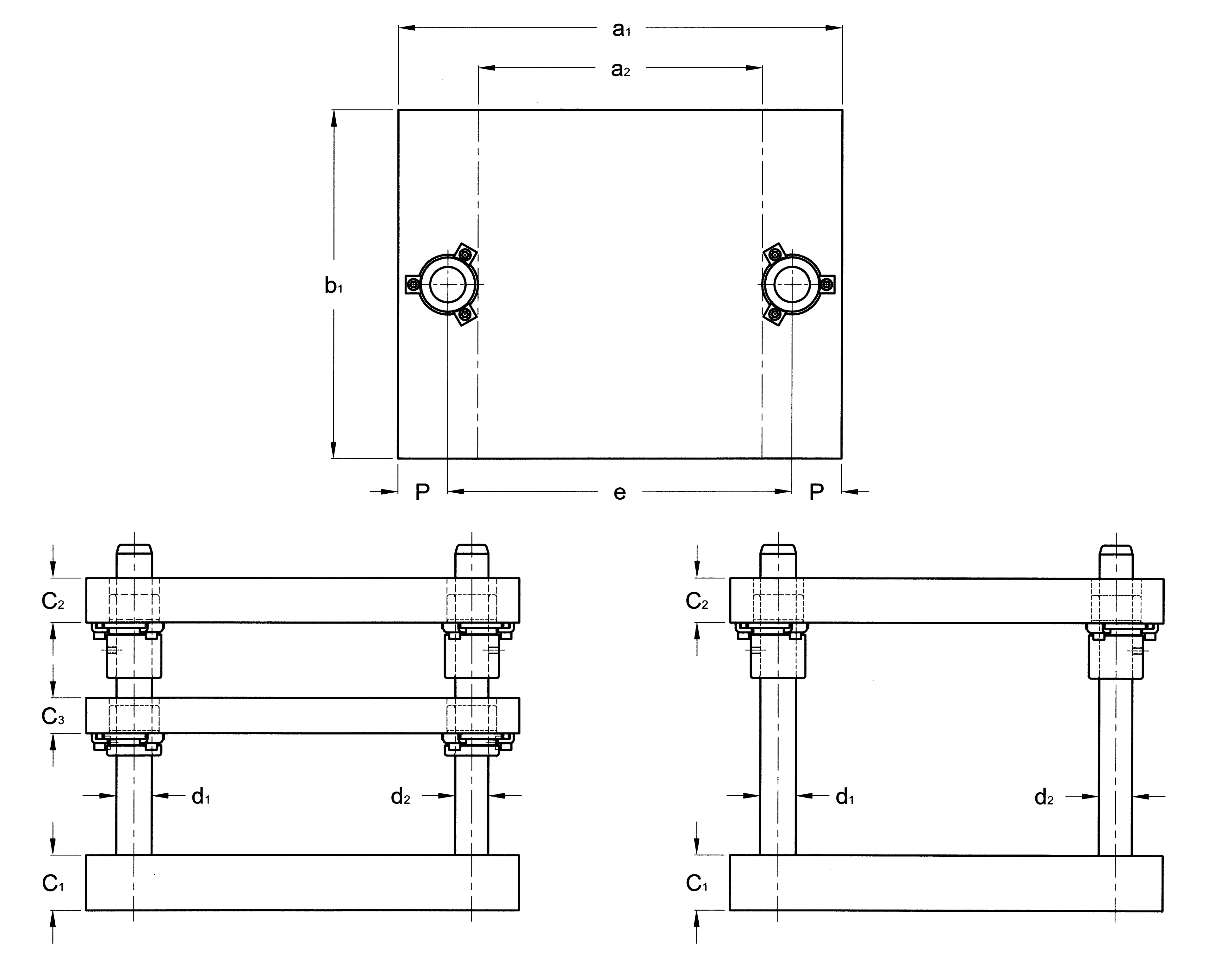 Rectangular die sets with centre pillars D81 D91 plan