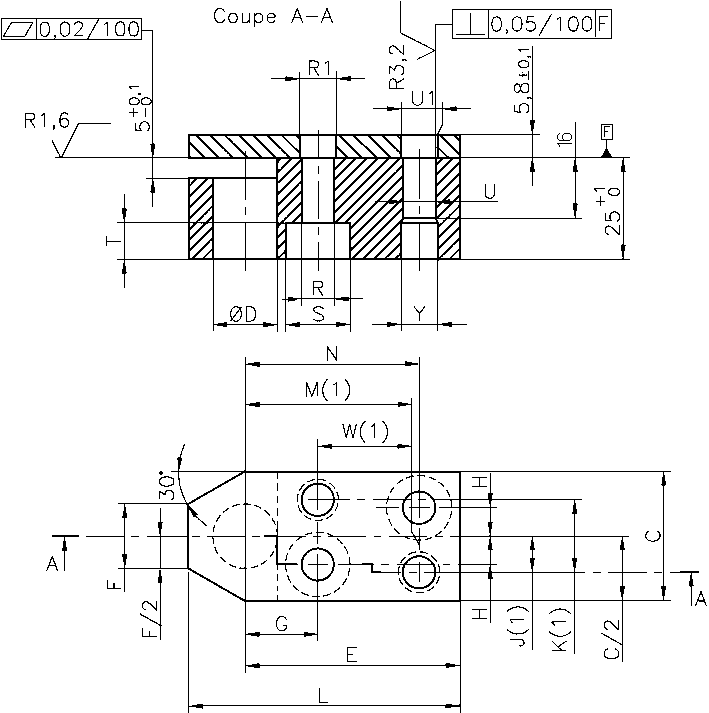 Rectangular punch retainers RT-PPRF for round shaped headed punches plan