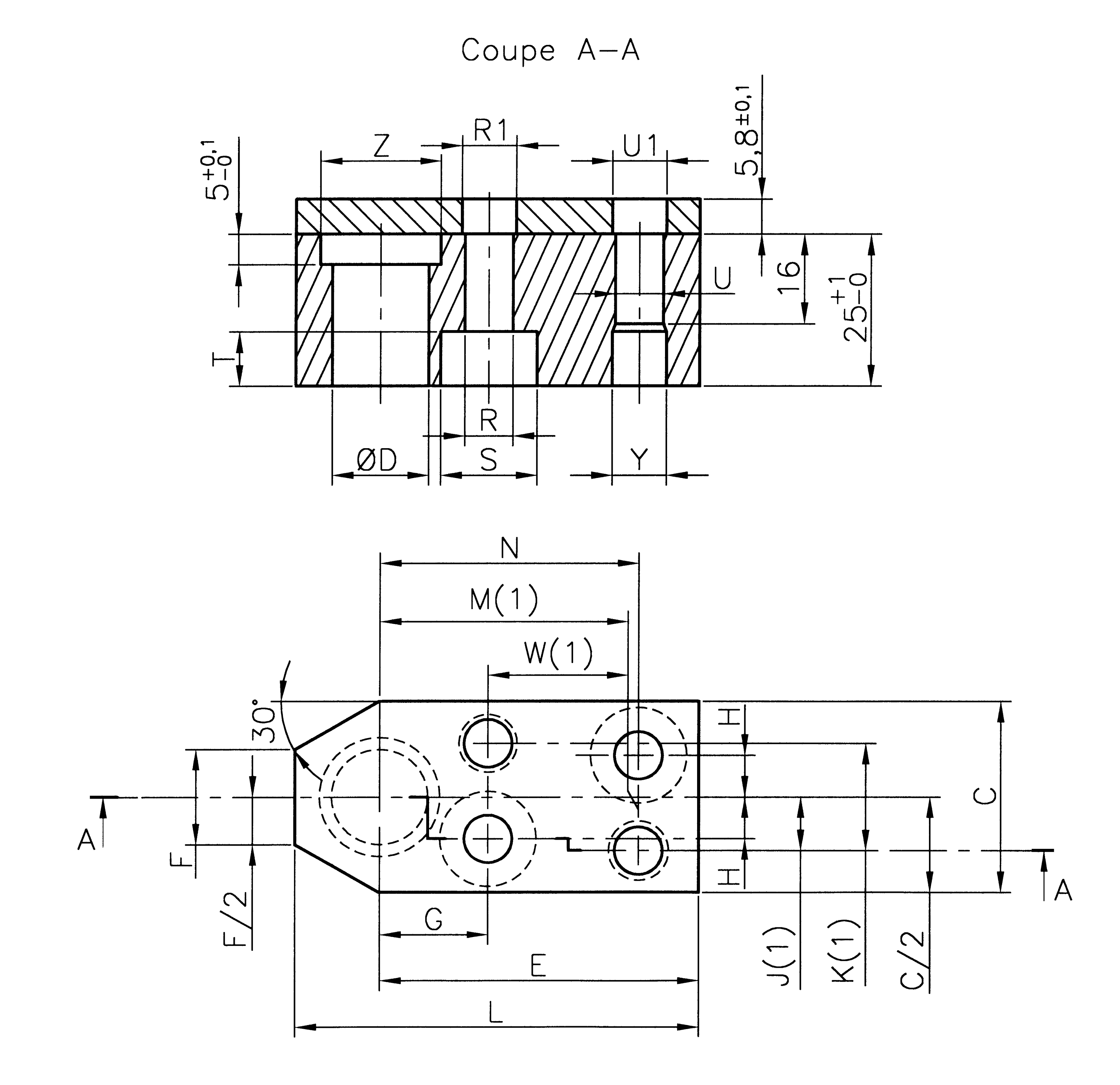 Rectangular punch retainers RT-PPRS for shaped headed punches plan