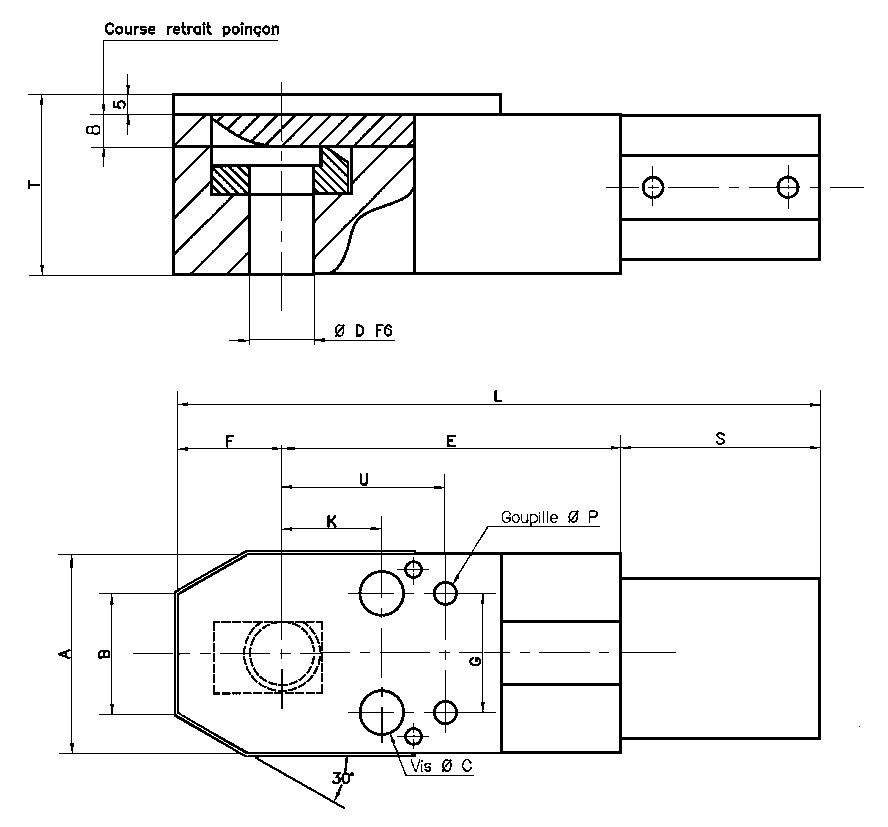 Schéma RZ-PPPH, porte poinçons fabriqué par Porter Besson, tenus en stock chez AMDL.