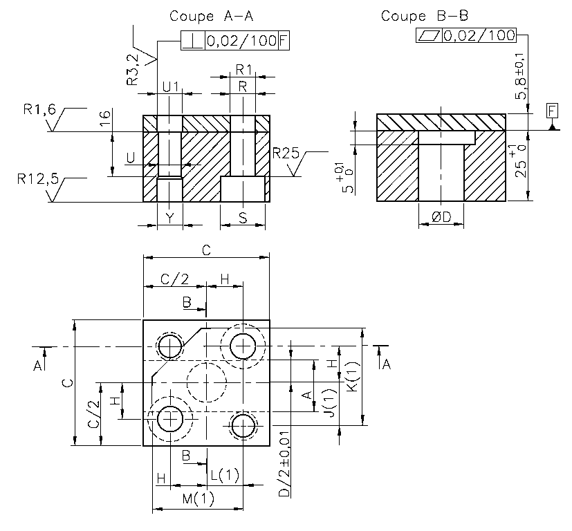 Square punch retainers RT-PPSF for shaped headed punches plan