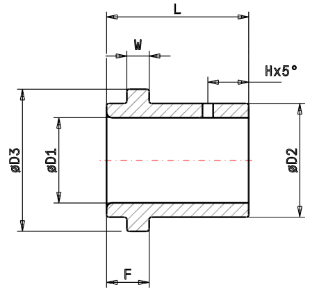 Bronze demountable guide bushes with graphit inserts DBEI - DIN 9834 - drawing. These guide bushes, are used with guide pillars, to design guide systems, to be integrated into the construction of press tools