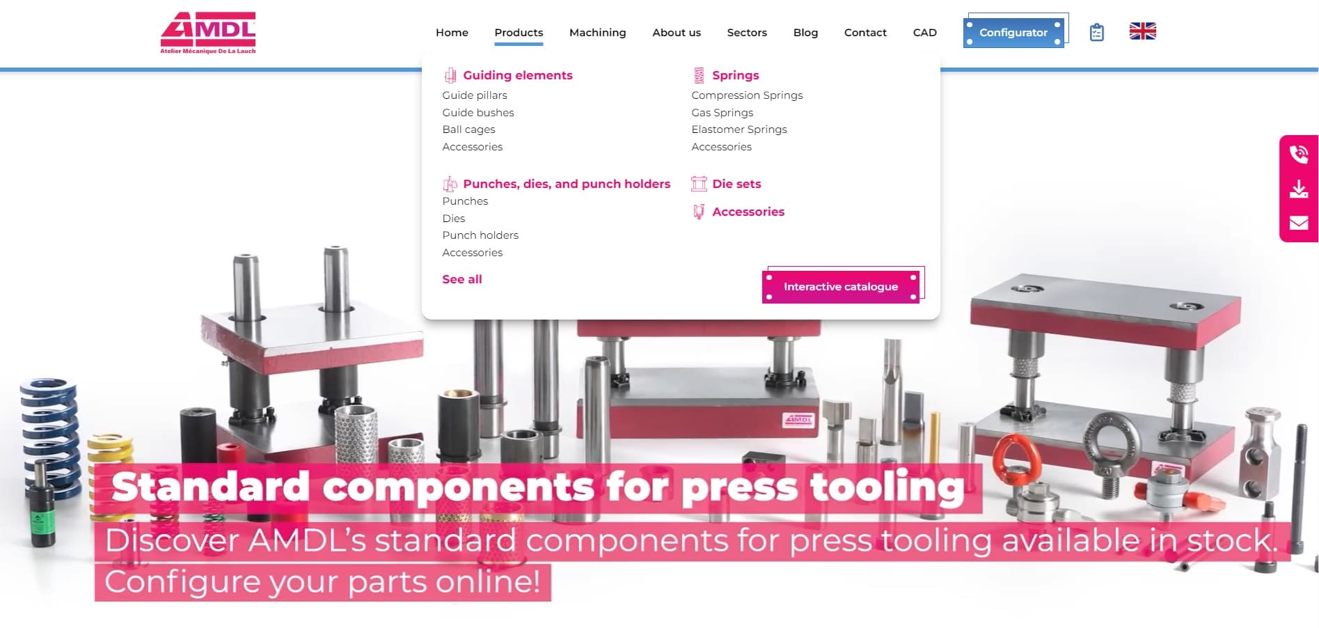 Die sets standard parts for die making, manufactured by AMDL and marketed unter MDL registered trademark according to ISO , DIN, AFNOR and CNOMO standard.