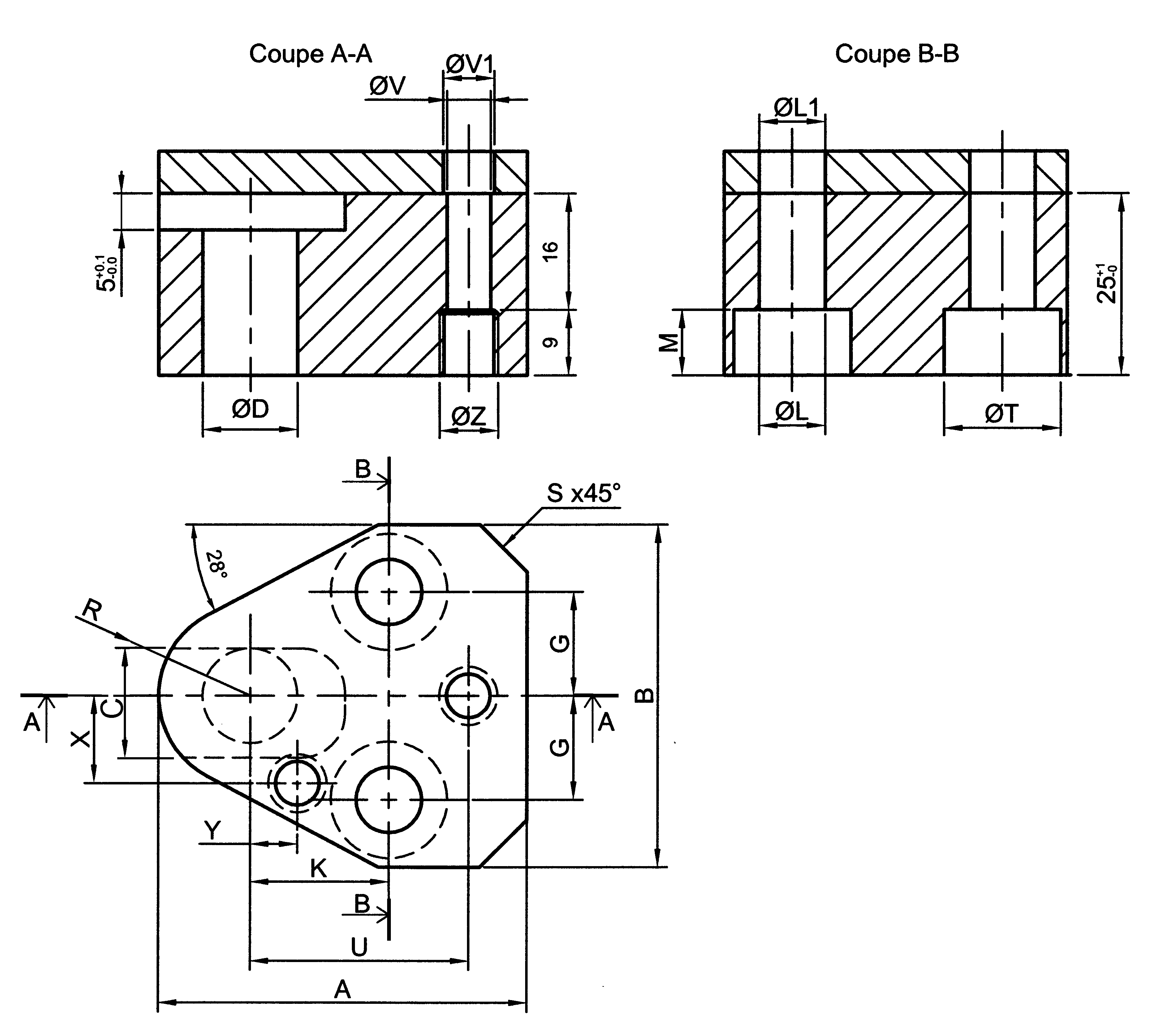 Reduced punch retainers international Standard RR-PPTF for shaped headed punches plan